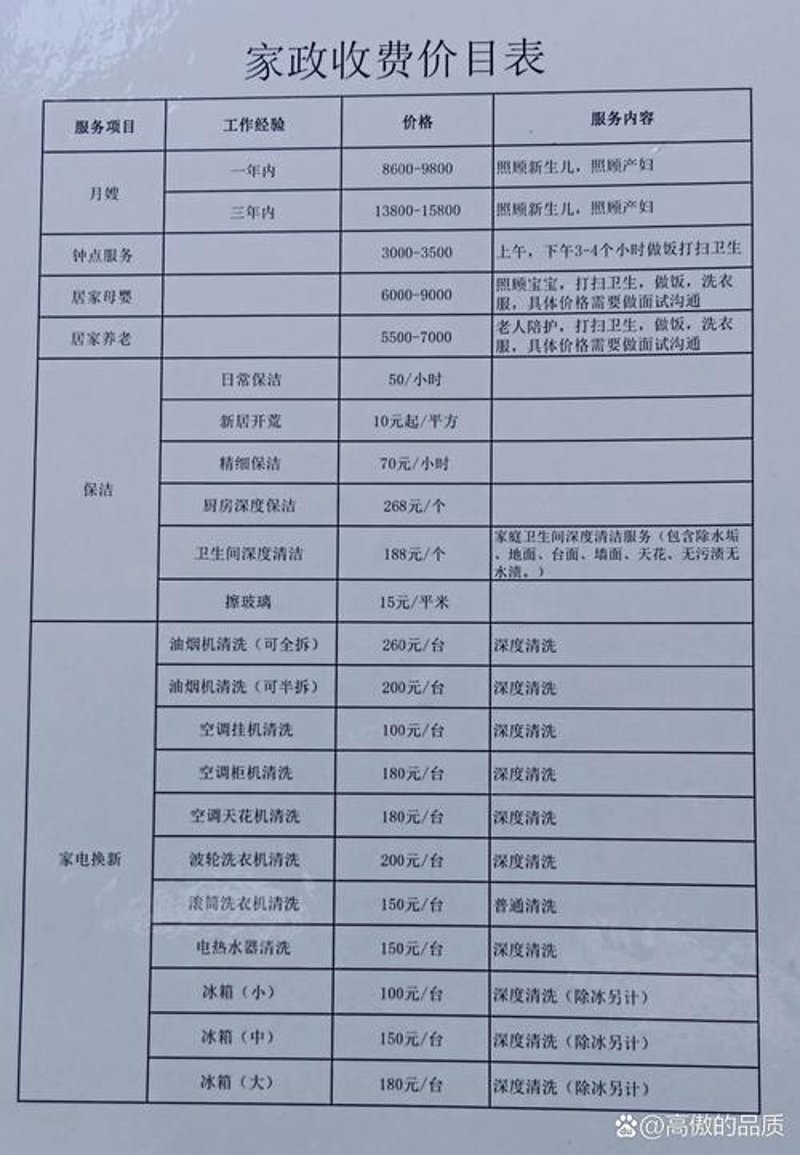 家政服务价格